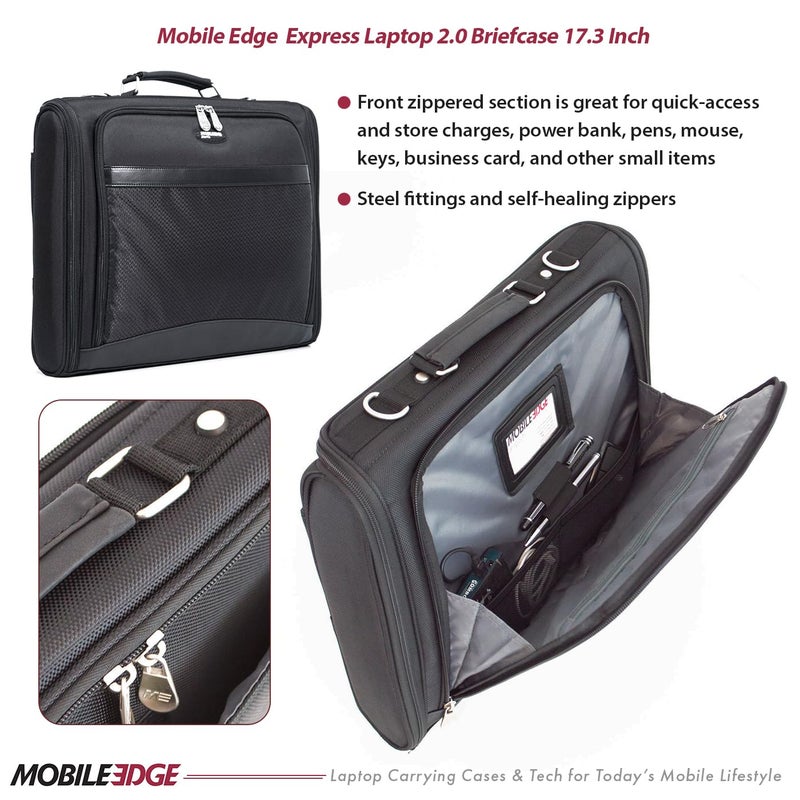 Mobile Edge حقيبة كمبيوتر محمول موبايل إيدج إكسبريس 2.0 مع حزام للرجال والنساء، تناسب أجهزة الكمبيوتر المحمولة حتى 17 بوصة، للسفر، العمل، الأعمال، باللون الأسود - Image 3